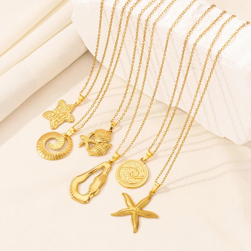 1Pc Stainless Steel Textured Starfish Pendant Necklace for Sea Animal Lovers