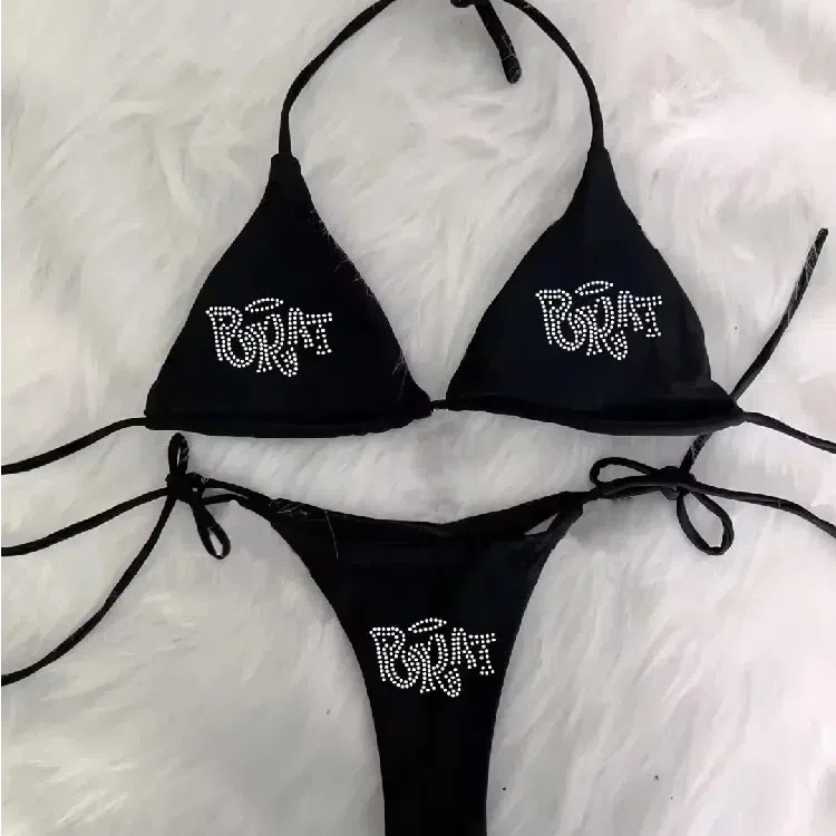 2000s Woman Punk New Beach Swimwear Grunge Rhinestone Bikini