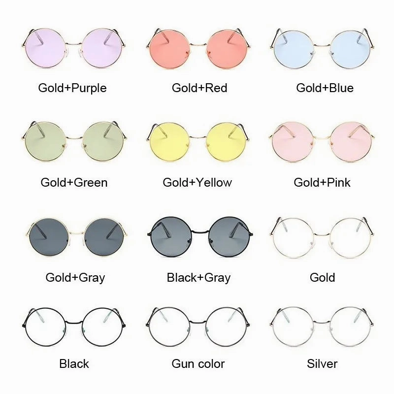 2019 Retro Round Pink Sunglasses Woman Alloy Mirror Style