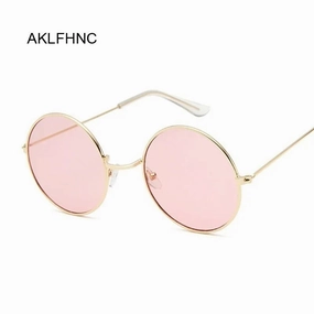 2019 Retro Round Pink Sunglasses Woman Alloy Mirror Style
