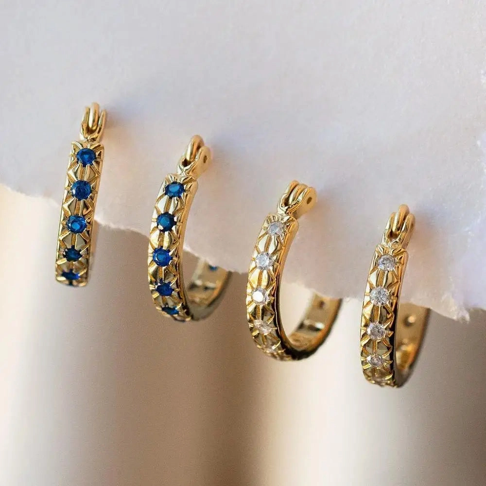 2020 Christmas Gift For Girlfriend Blue White Cz Hoop Earrings