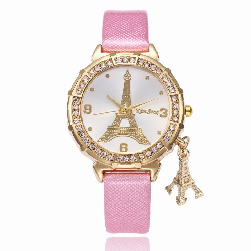 2020 Ladies Watches Fashion Paris Eiffel Tower Design Faux Leather Quartz Best Gift
