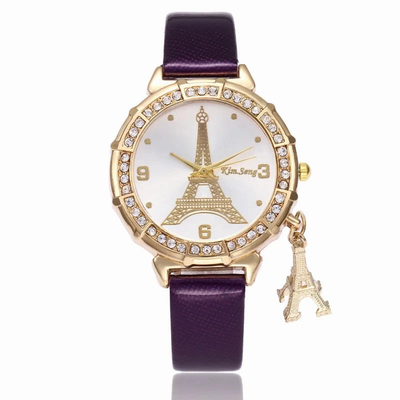 2020 Ladies Watches Fashion Paris Eiffel Tower Design Faux Leather Quartz Best Gift
