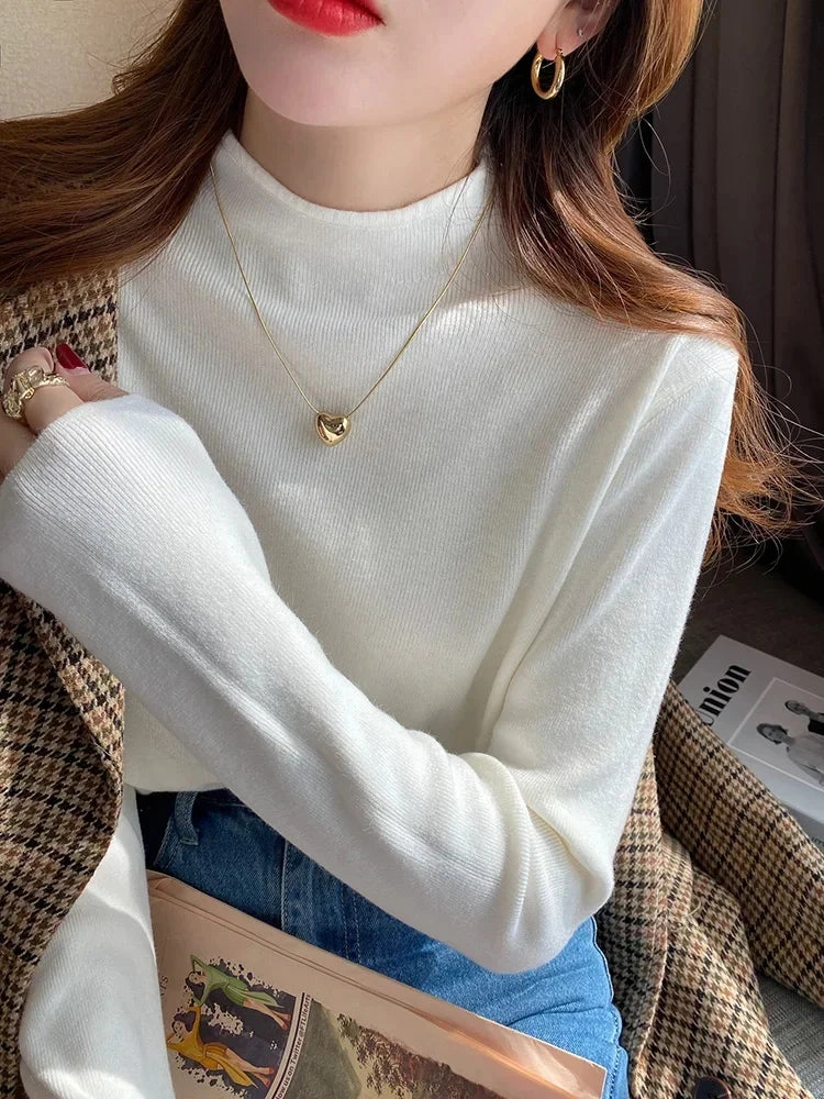 2025 Autumn Women Pullover Sweater Half Turtleneck Soft Jumper