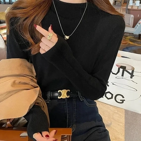 2025 Autumn Women Pullover Sweater Half Turtleneck Soft Jumper