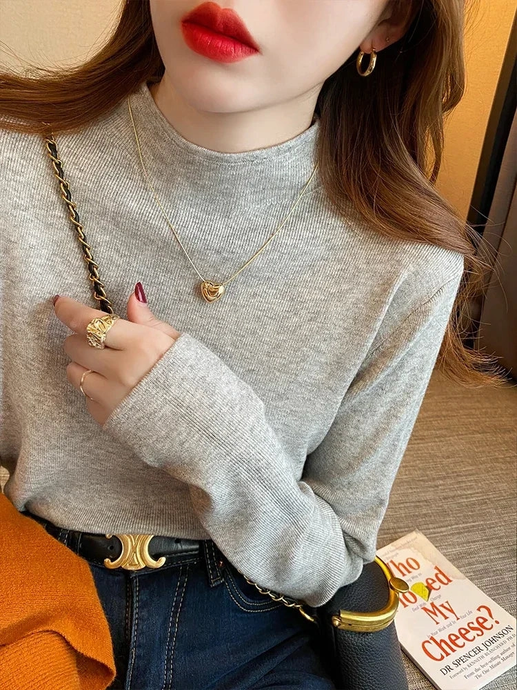2025 Autumn Women Pullover Sweater Half Turtleneck Soft Jumper