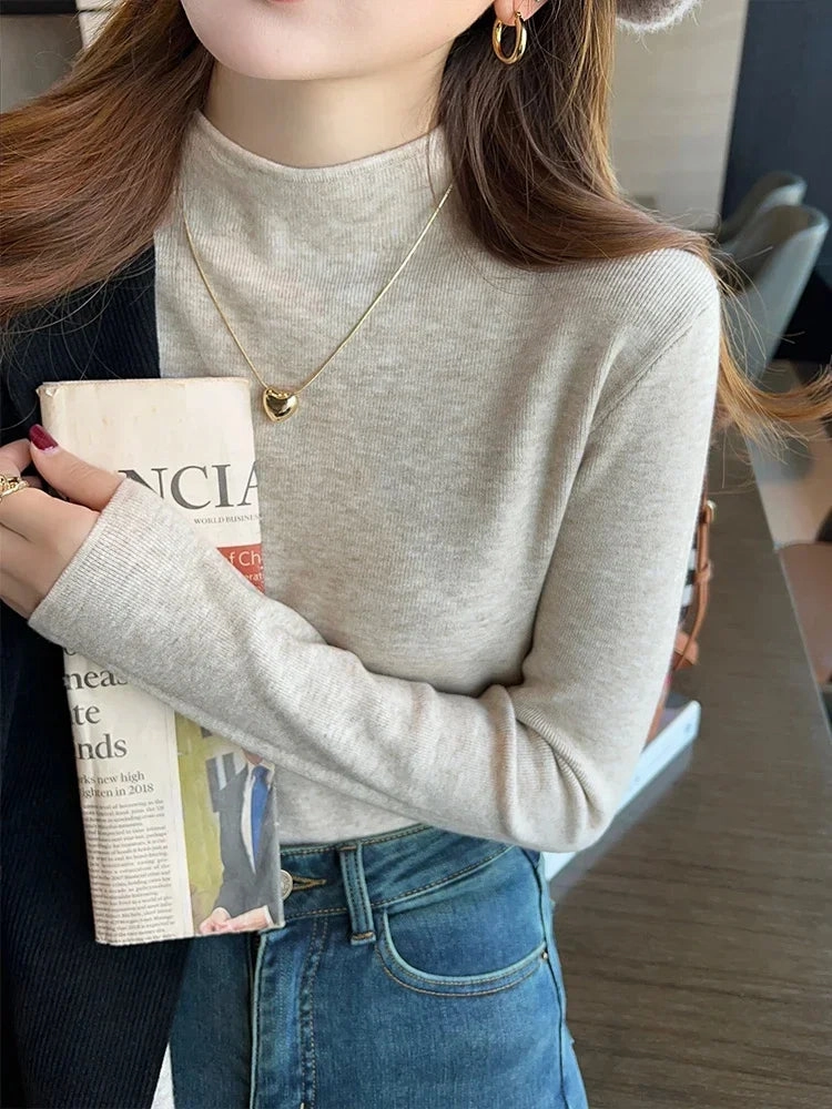 2025 Autumn Women Pullover Sweater Half Turtleneck Soft Jumper