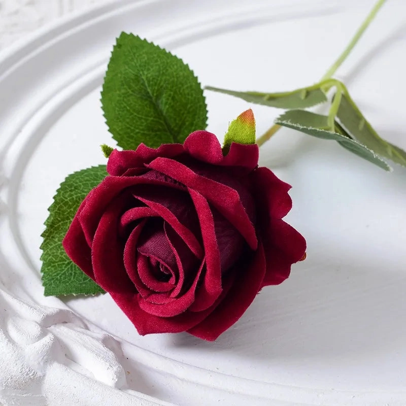 20 Pcs Artificial Velvet Silk Rose Bouquet Real Looking Fake Roses Home Wedding Centerpieces Party Decorations