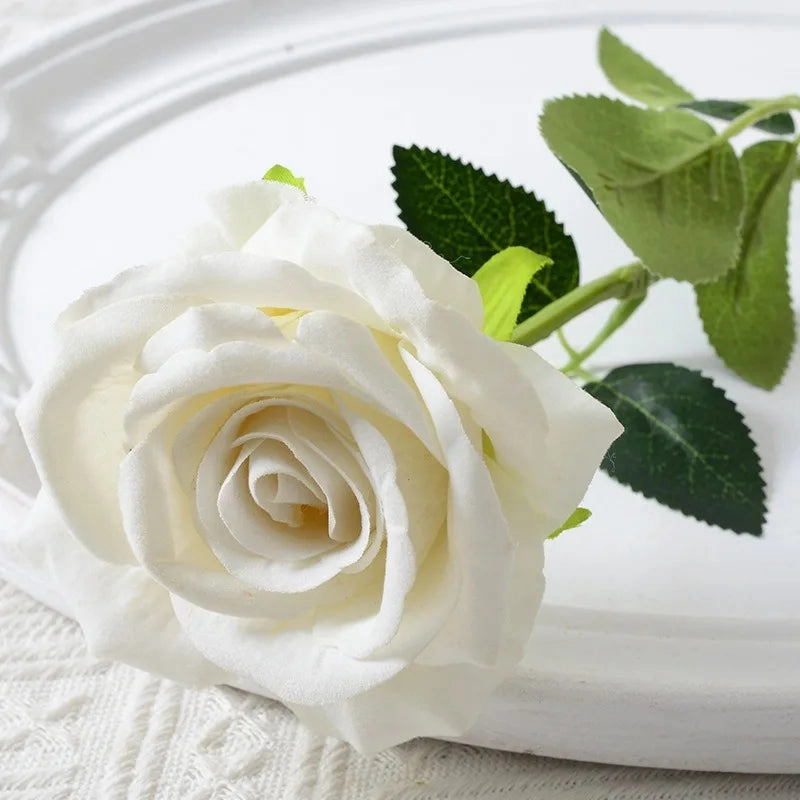 20 Pcs Artificial Velvet Silk Rose Bouquet Real Looking Fake Roses Home Wedding Centerpieces Party Decorations