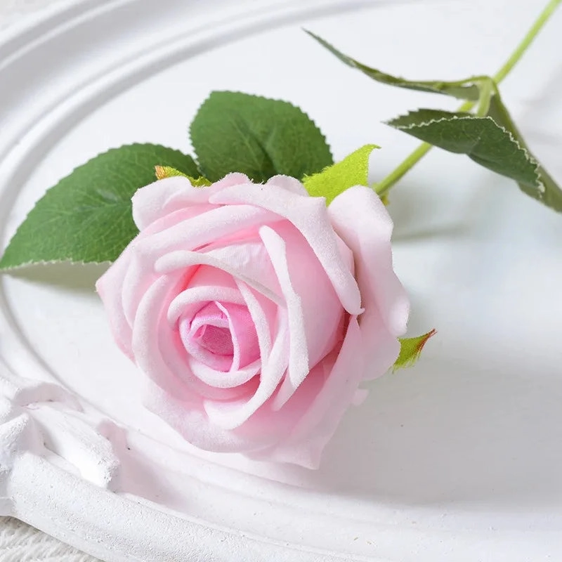 20 Pcs Artificial Velvet Silk Rose Bouquet Real Looking Fake Roses Home Wedding Centerpieces Party Decorations