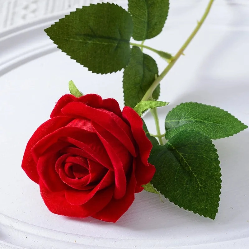 20 Pcs Artificial Velvet Silk Rose Bouquet Real Looking Fake Roses Home Wedding Centerpieces Party Decorations