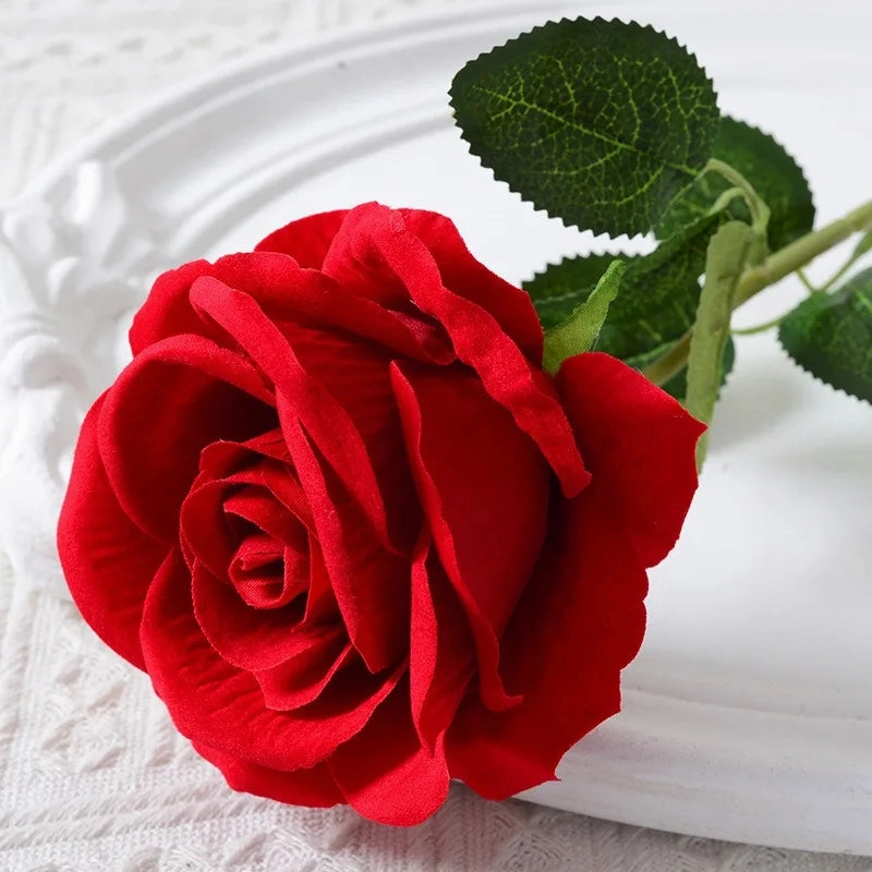 20 Pcs Artificial Velvet Silk Rose Bouquet Real Looking Fake Roses Home Wedding Centerpieces Party Decorations