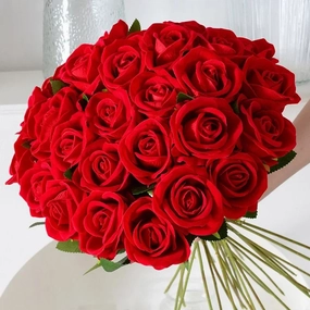 20 Pcs Artificial Velvet Silk Rose Bouquet Real Looking Fake Roses Home Wedding Centerpieces Party Decorations