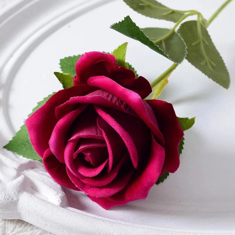 20 Pcs Artificial Velvet Silk Rose Bouquet Real Looking Fake Roses Home Wedding Centerpieces Party Decorations