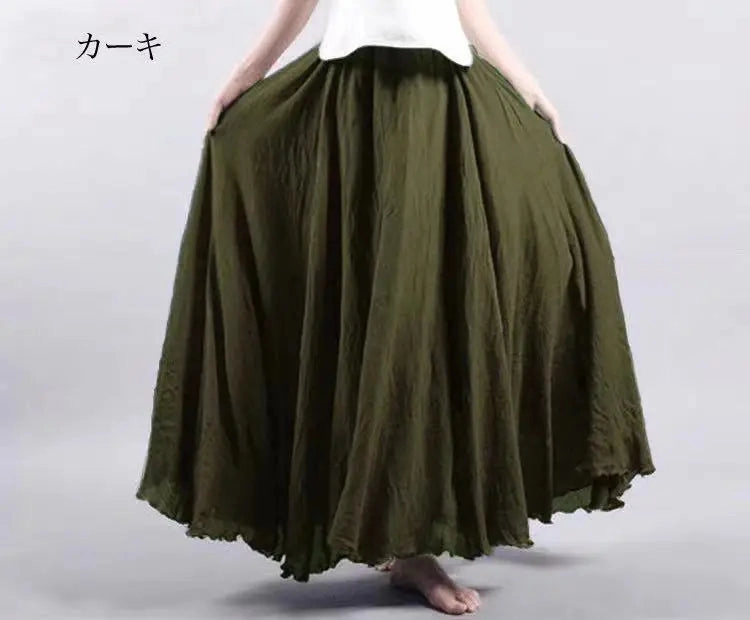 28 Color Mori Girl Cotton Linen Long A Line Dress with Elastic Waist Ethnic Style Solid Color Ankle Length Skirt for Women