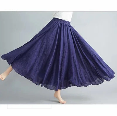 28 Color Mori Girl Cotton Linen Long A Line Dress with Elastic Waist Ethnic Style Solid Color Ankle Length Skirt for Women