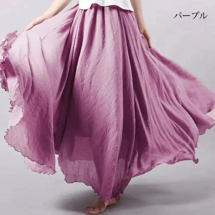 28 Color Mori Girl Cotton Linen Long A Line Dress with Elastic Waist Ethnic Style Solid Color Ankle Length Skirt for Women