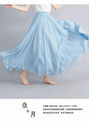28 Color Mori Girl Cotton Linen Long A Line Dress with Elastic Waist Ethnic Style Solid Color Ankle Length Skirt for Women