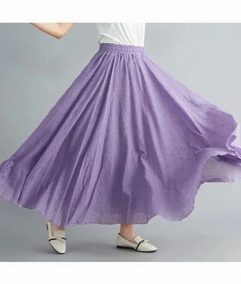 28 Color Mori Girl Cotton Linen Long A Line Dress with Elastic Waist Ethnic Style Solid Color Ankle Length Skirt for Women