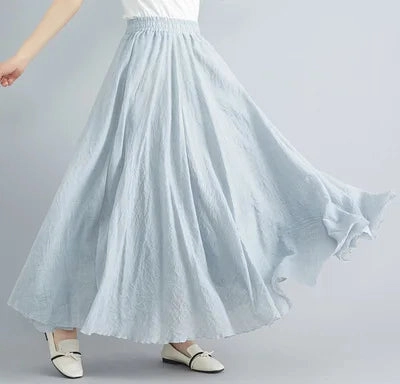 28 Color Mori Girl Cotton Linen Long A Line Dress with Elastic Waist Ethnic Style Solid Color Ankle Length Skirt for Women