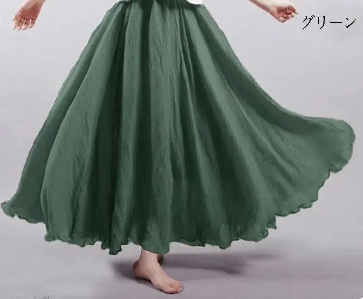 28 Color Mori Girl Cotton Linen Long A Line Dress with Elastic Waist Ethnic Style Solid Color Ankle Length Skirt for Women