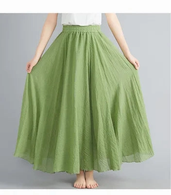 28 Color Mori Girl Cotton Linen Long A Line Dress with Elastic Waist Ethnic Style Solid Color Ankle Length Skirt for Women