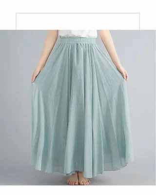 28 Color Mori Girl Cotton Linen Long A Line Dress with Elastic Waist Ethnic Style Solid Color Ankle Length Skirt for Women