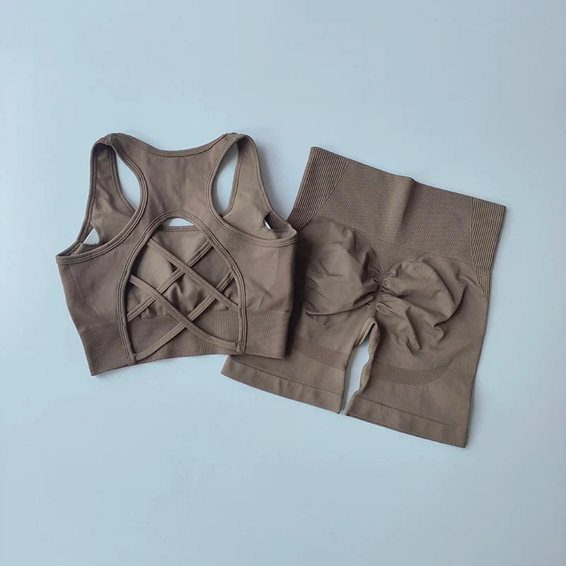 2 PCS Women's Seamless Yoga Set High Waist Sports Shorts