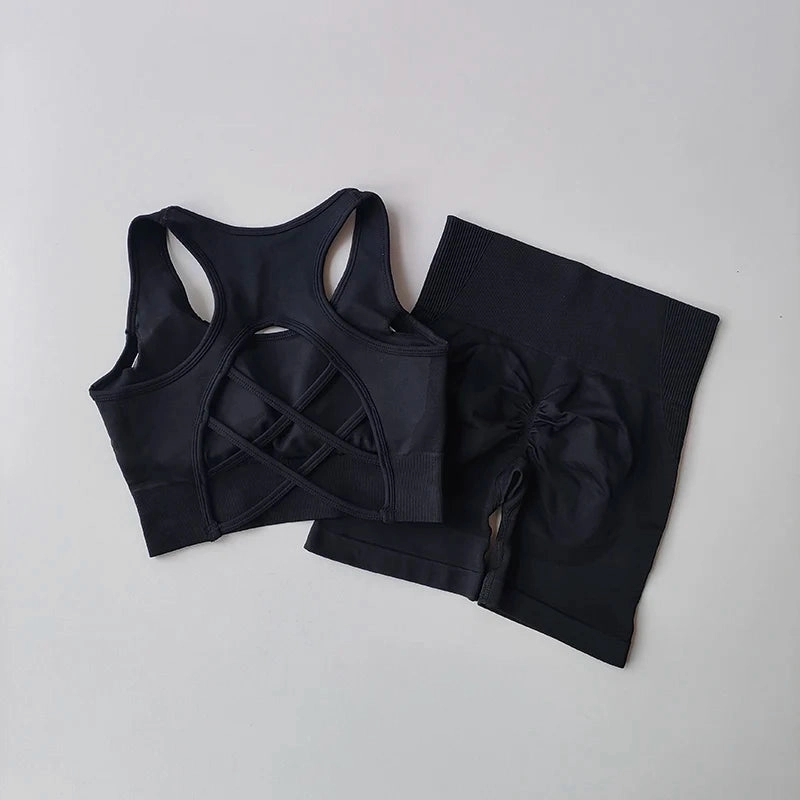 2 PCS Women's Seamless Yoga Set High Waist Sports Shorts
