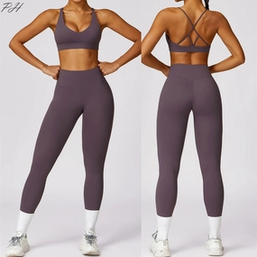 2Pcs Fitness Set Women Breathable Gym Yoga Sportwear Suit