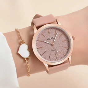 2pcs Set Women Watches Fashion Casual Ladies Quartz Wristwatches Leather Strap for Stylish Gifts