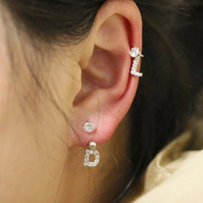 2PCS Stainless Steel Small Crystal CZ 26 Letter Ear Studs Earring Women Hoop Helix Tragus Jewelry
