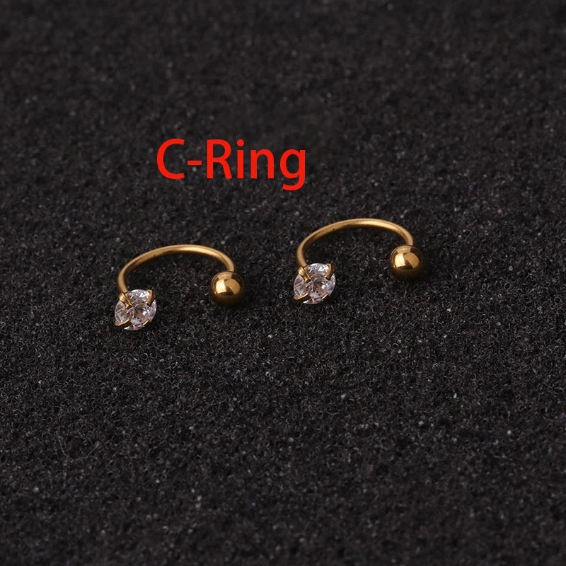 2PCS Stainless Steel Small Crystal CZ 26 Letter Ear Studs Earring Women Hoop Helix Tragus Jewelry