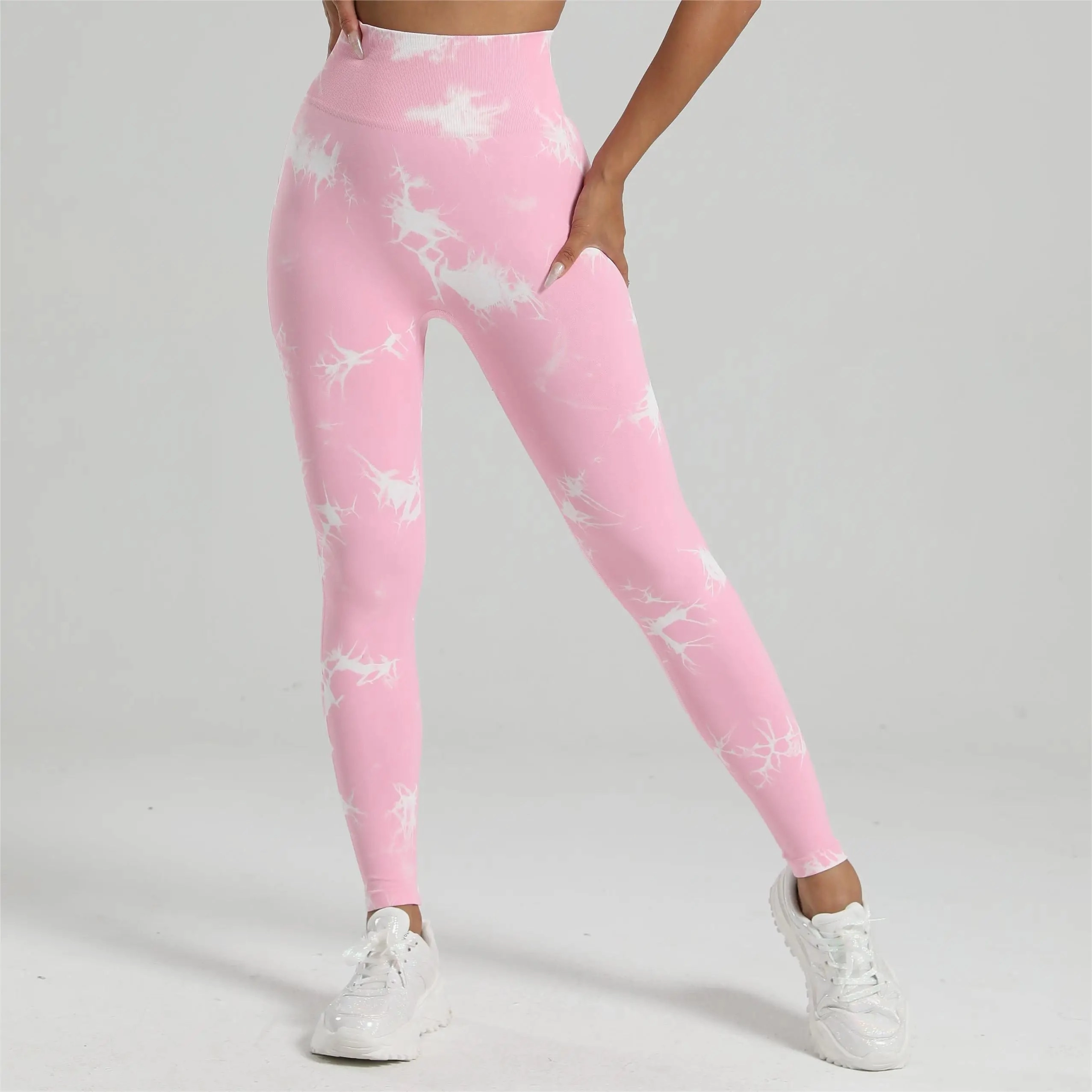 2Pcs Women Tiedyed Scrunch Leggings Gym Seamless Yoga Tights