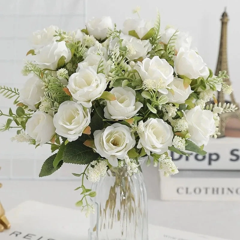 30cm Rose White Silk Bouquet Peony with 5 Big Heads