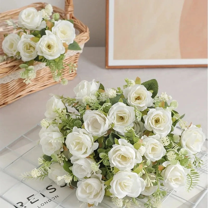 30cm Rose White Silk Bouquet Peony with 5 Big Heads
