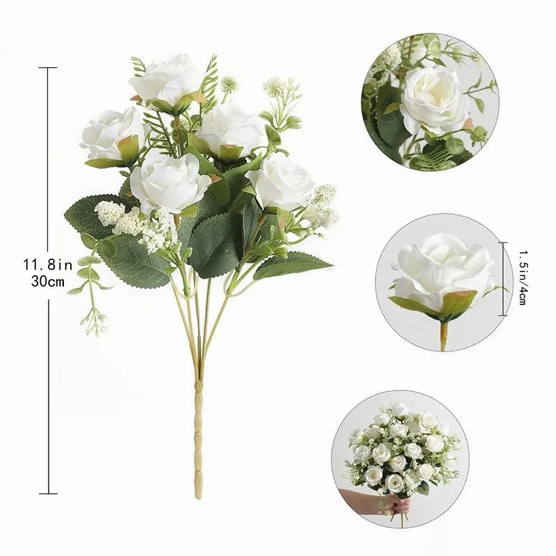 30cm Rose White Silk Bouquet Peony with 5 Big Heads