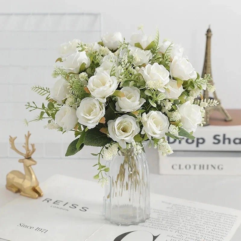 30cm Rose White Silk Bouquet Peony with 5 Big Heads