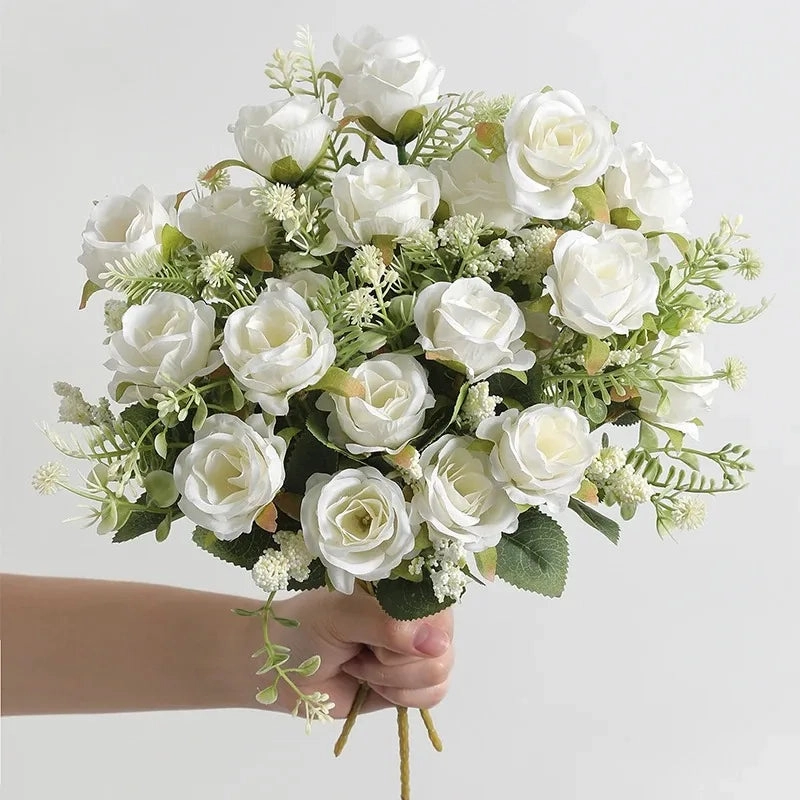 30cm Rose White Silk Bouquet Peony with 5 Big Heads
