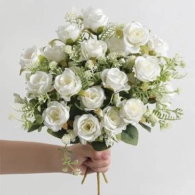 30cm Rose White Silk Bouquet Peony with 5 Big Heads