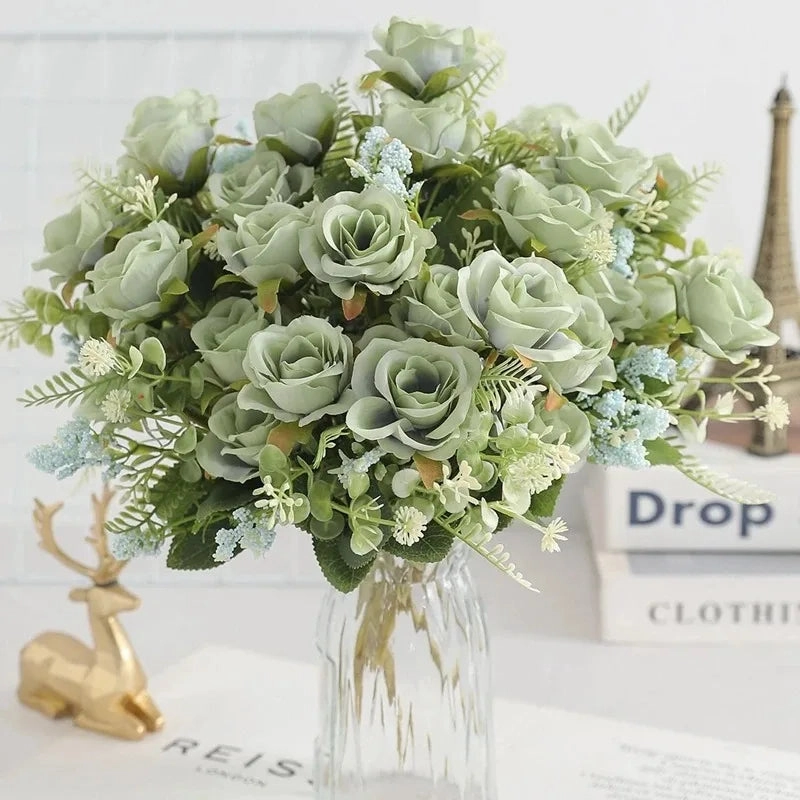 30cm Rose White Silk Bouquet Peony with 5 Big Heads
