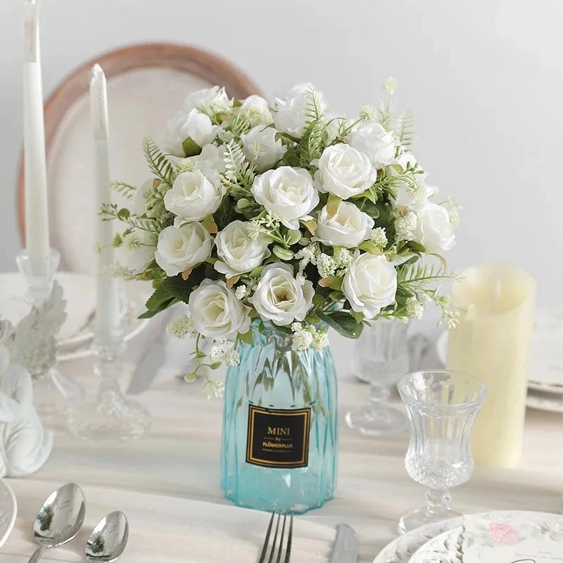 30cm Rose White Silk Bouquet Peony with 5 Big Heads