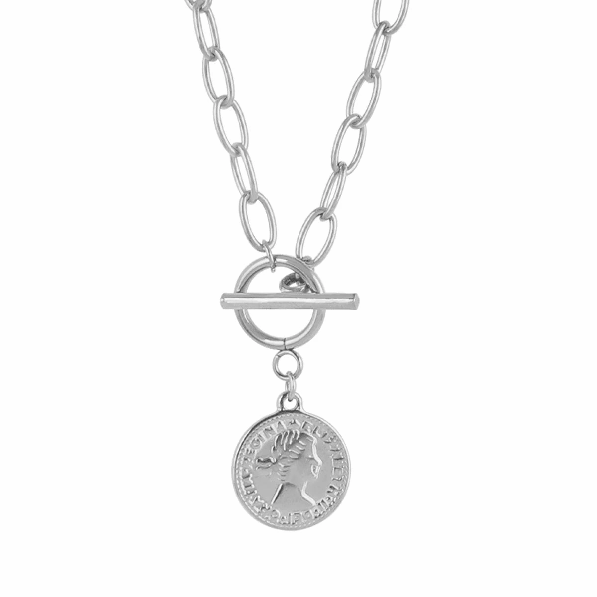 316L Stainless Steel Carved Queen Coin Pendant Necklace