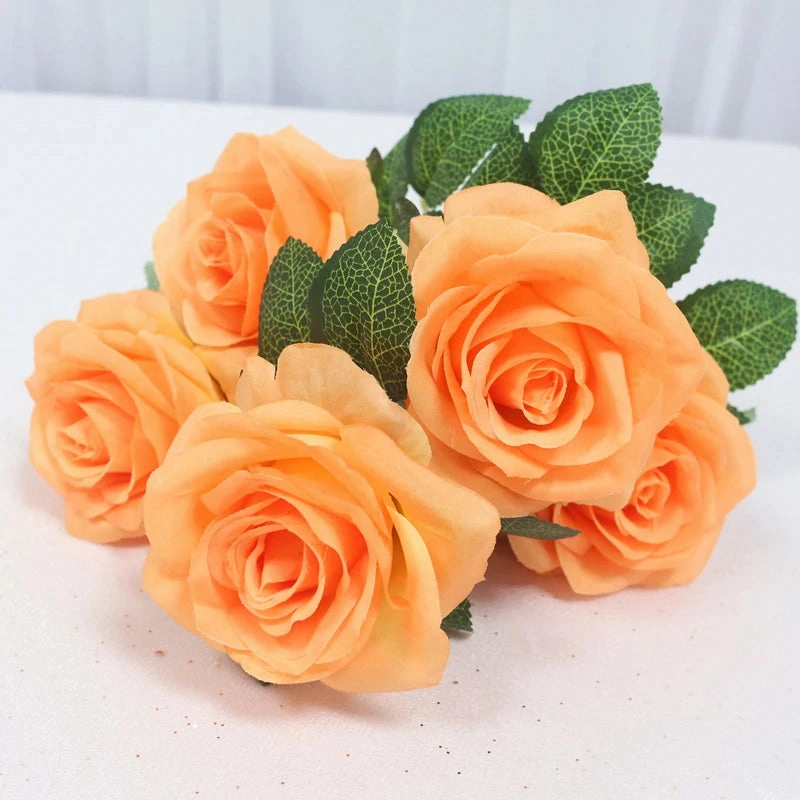 34cm Rose Silk Artificial Flowers Small Bouquet 5 Head Fake Flower Wedding Decoration Indoor DIY Supplies