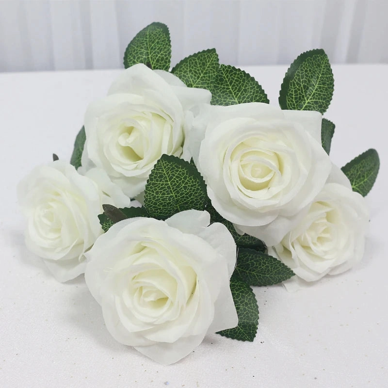 34cm Rose Silk Artificial Flowers Small Bouquet 5 Head Fake Flower Wedding Decoration Indoor DIY Supplies