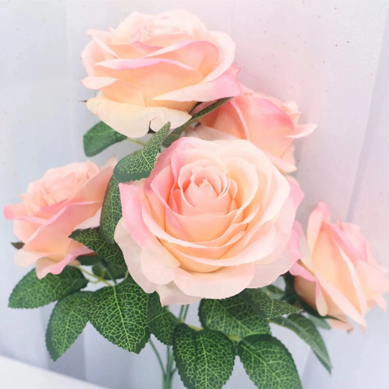 34cm Rose Silk Artificial Flowers Small Bouquet 5 Head Fake Flower Wedding Decoration Indoor DIY Supplies