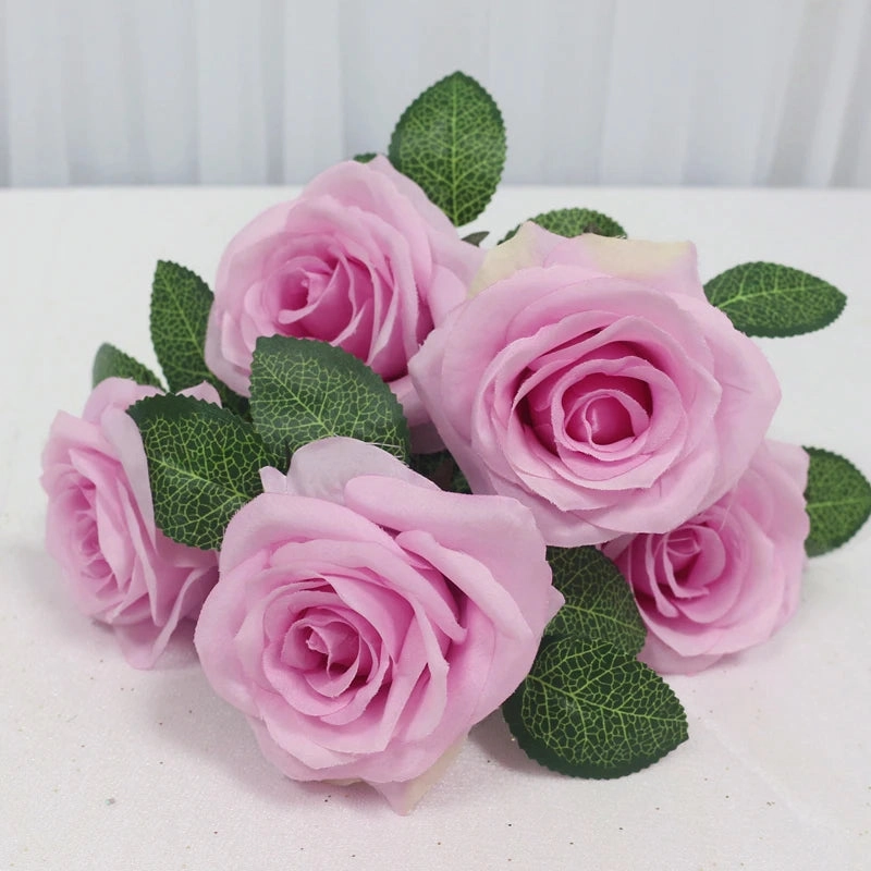 34cm Rose Silk Artificial Flowers Small Bouquet 5 Head Fake Flower Wedding Decoration Indoor DIY Supplies