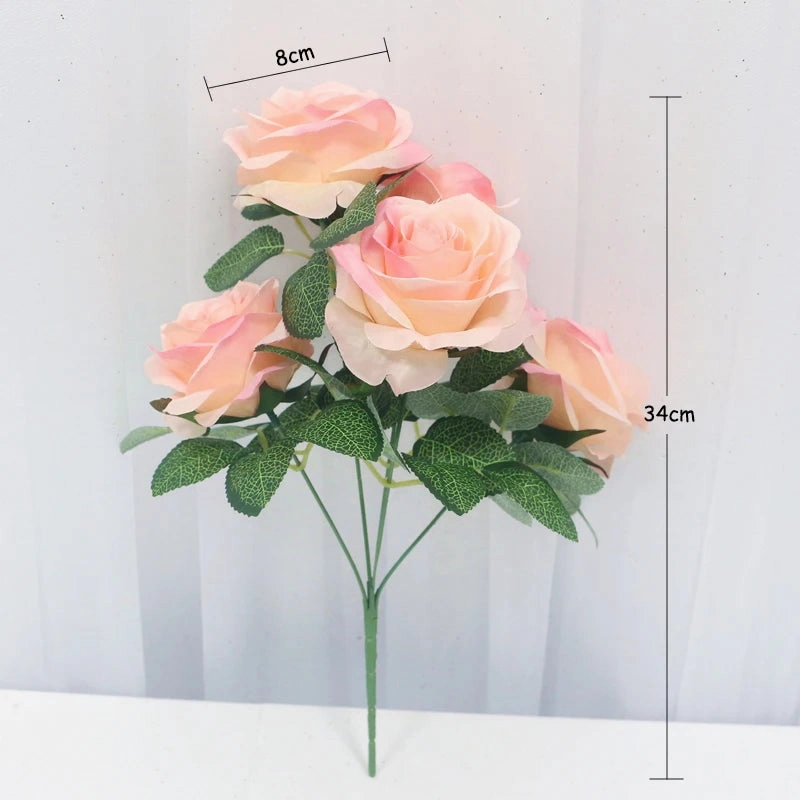 34cm Rose Silk Artificial Flowers Small Bouquet 5 Head Fake Flower Wedding Decoration Indoor DIY Supplies