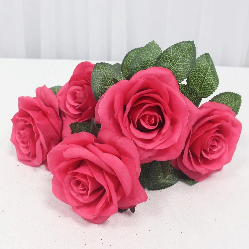 34cm Rose Silk Artificial Flowers Small Bouquet 5 Head Fake Flower Wedding Decoration Indoor DIY Supplies