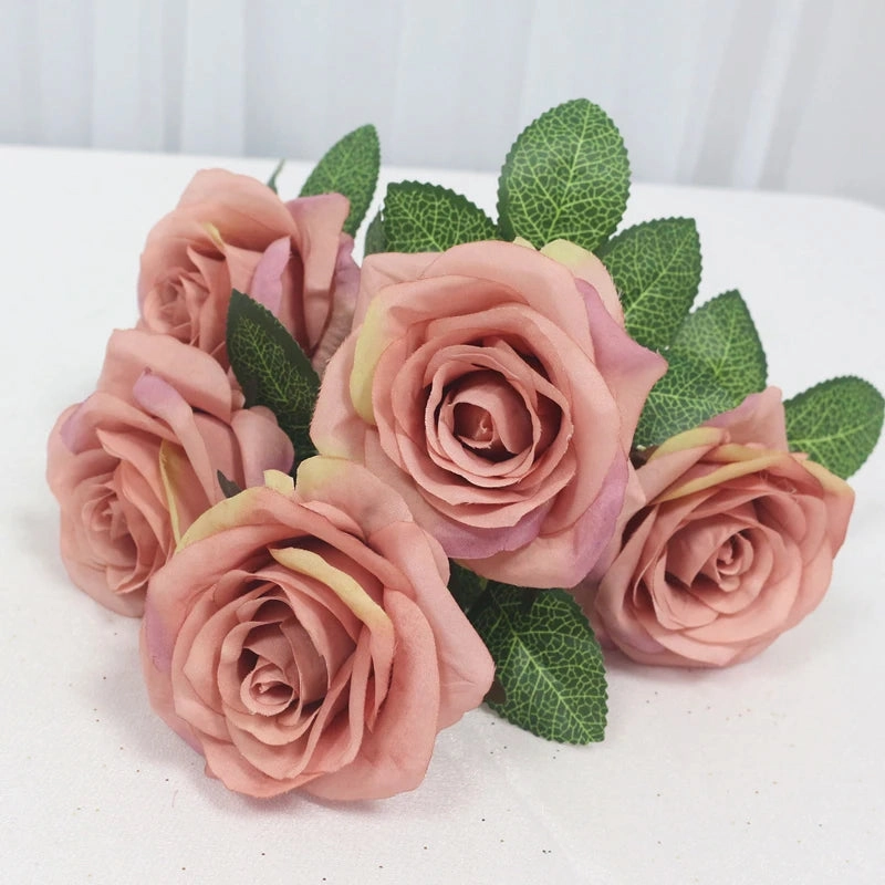 34cm Rose Silk Artificial Flowers Small Bouquet 5 Head Fake Flower Wedding Decoration Indoor DIY Supplies